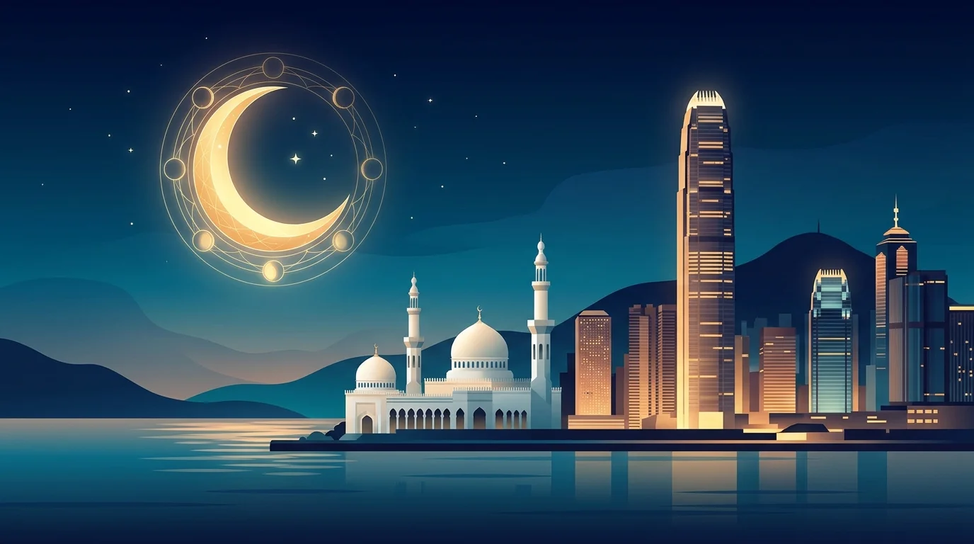 Islamic Date Today in Hong Kong — 2D Motion Design Illustration of Lunar Calendar and Crescent Moon