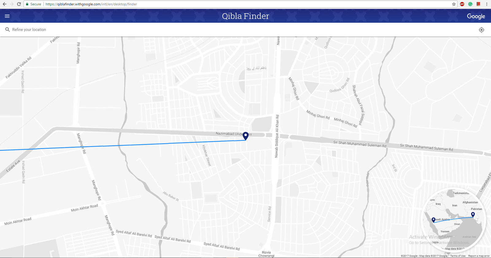 qibla finder interface google