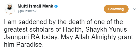 mufti menk Shaykh Yunus Jaunpuri death