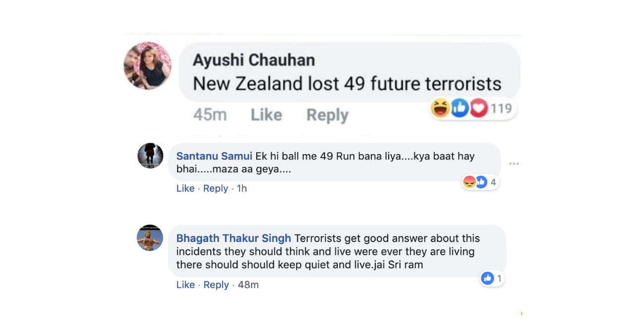 Indian Facebook Accounts Celebrates New Zealand Terror Attack