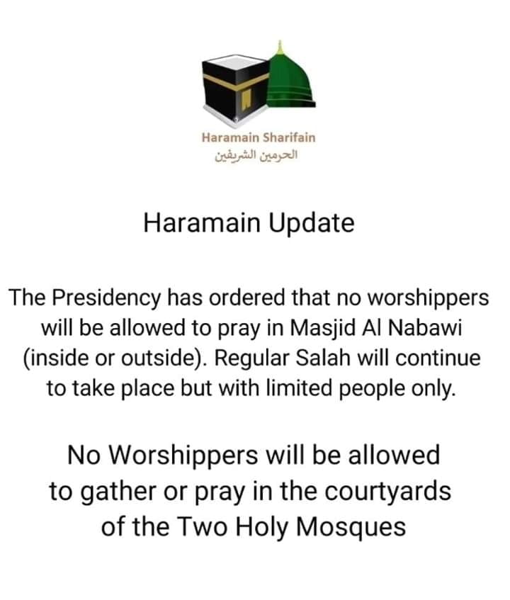 Worshippers will not be allowed to pray in Masjid Al Nabawi