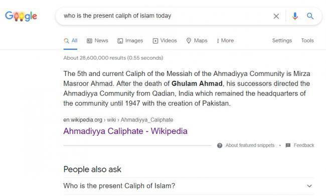 Google Removes Showing Ahmaddiya Leader As Present Caliph of Islam on Google Search