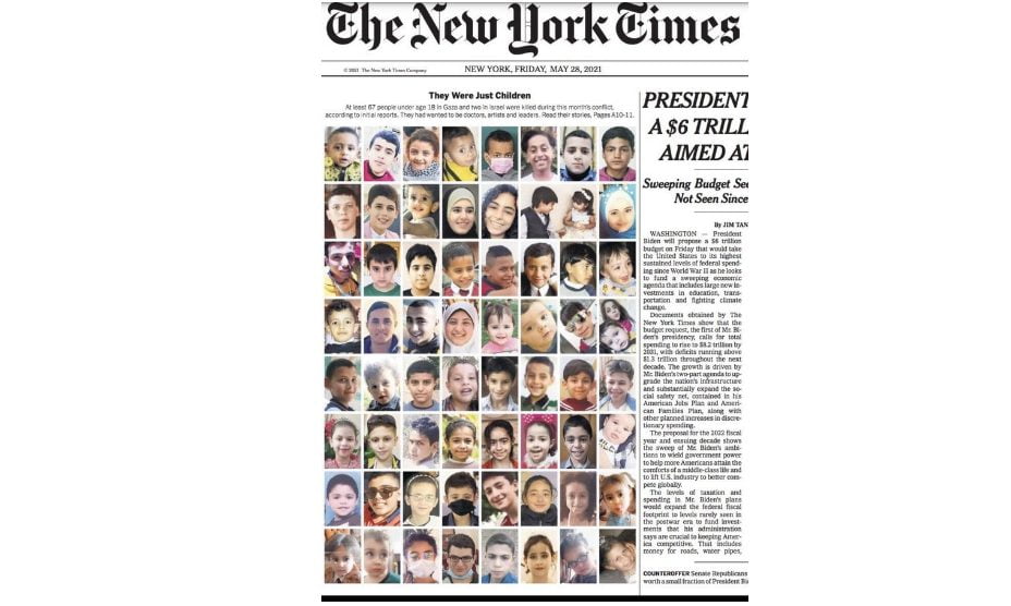 new york times children killed in gaza front page