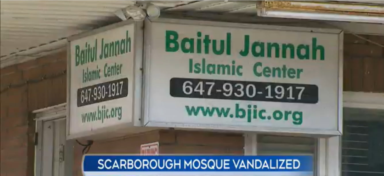 A mosque was broken into and vandalized in Scarborough Toronto