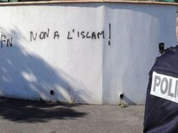 Anti Islam graffiti on the walls of two mosques in France