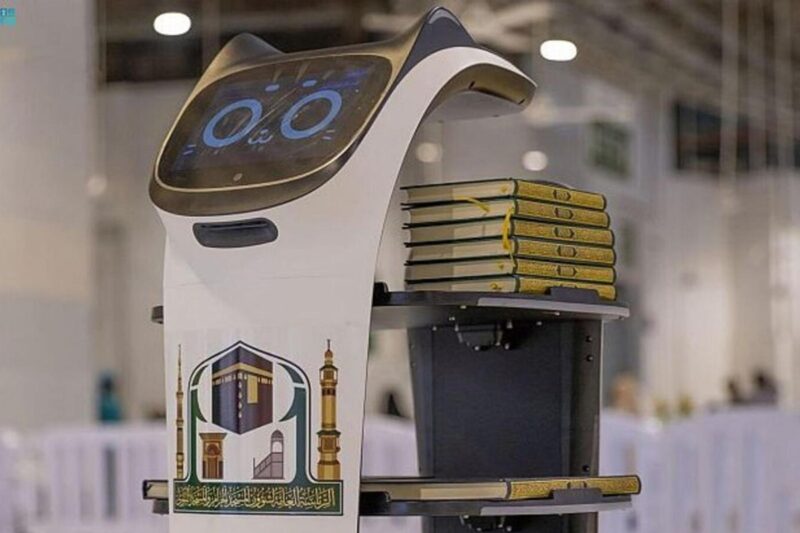 Robots Distribute Quran grand mosque