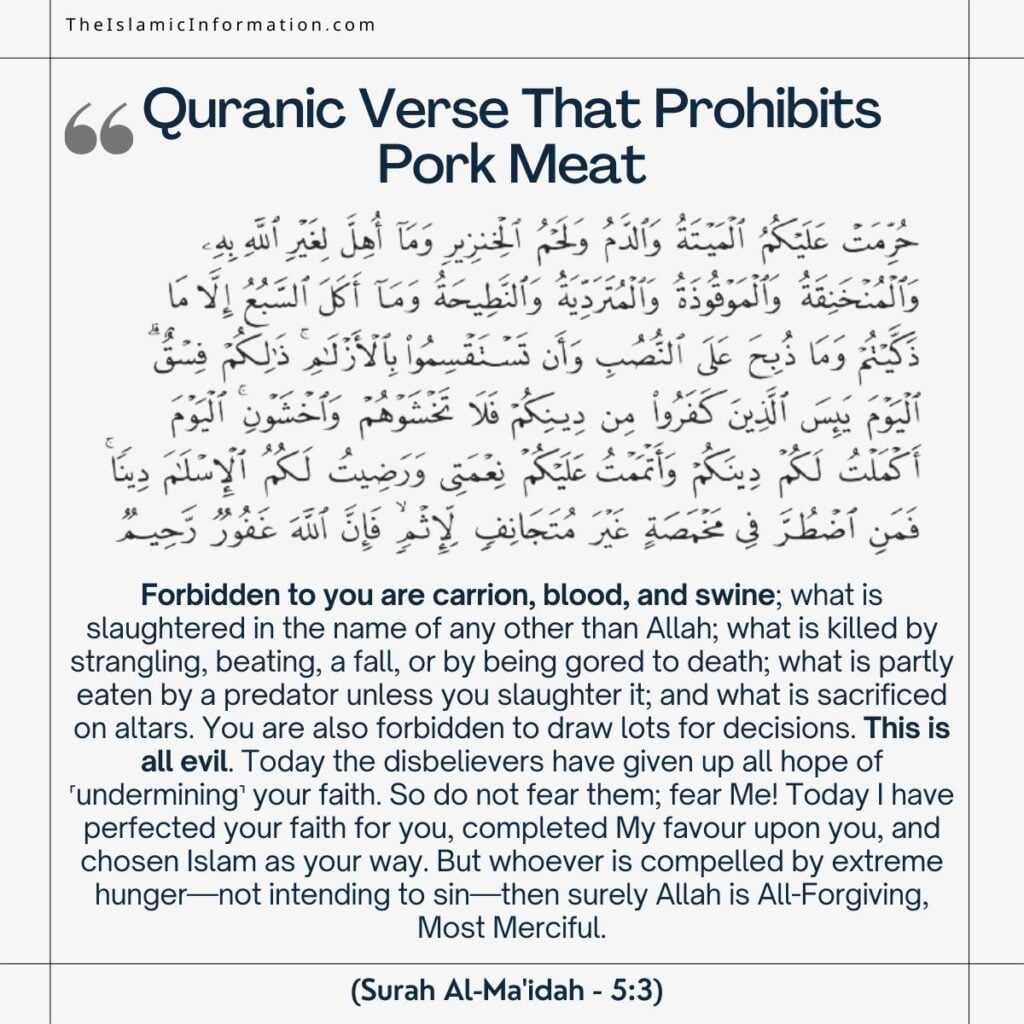 Quranic verses that prohibits eating pork