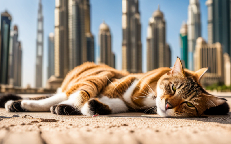 cat is sleeping on the street of dubai