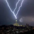 Lightning Strike Only the Clock Tower in Makkah