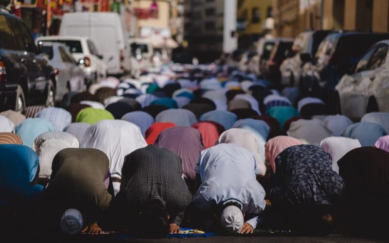 Muslims praying on Friday in Dubai