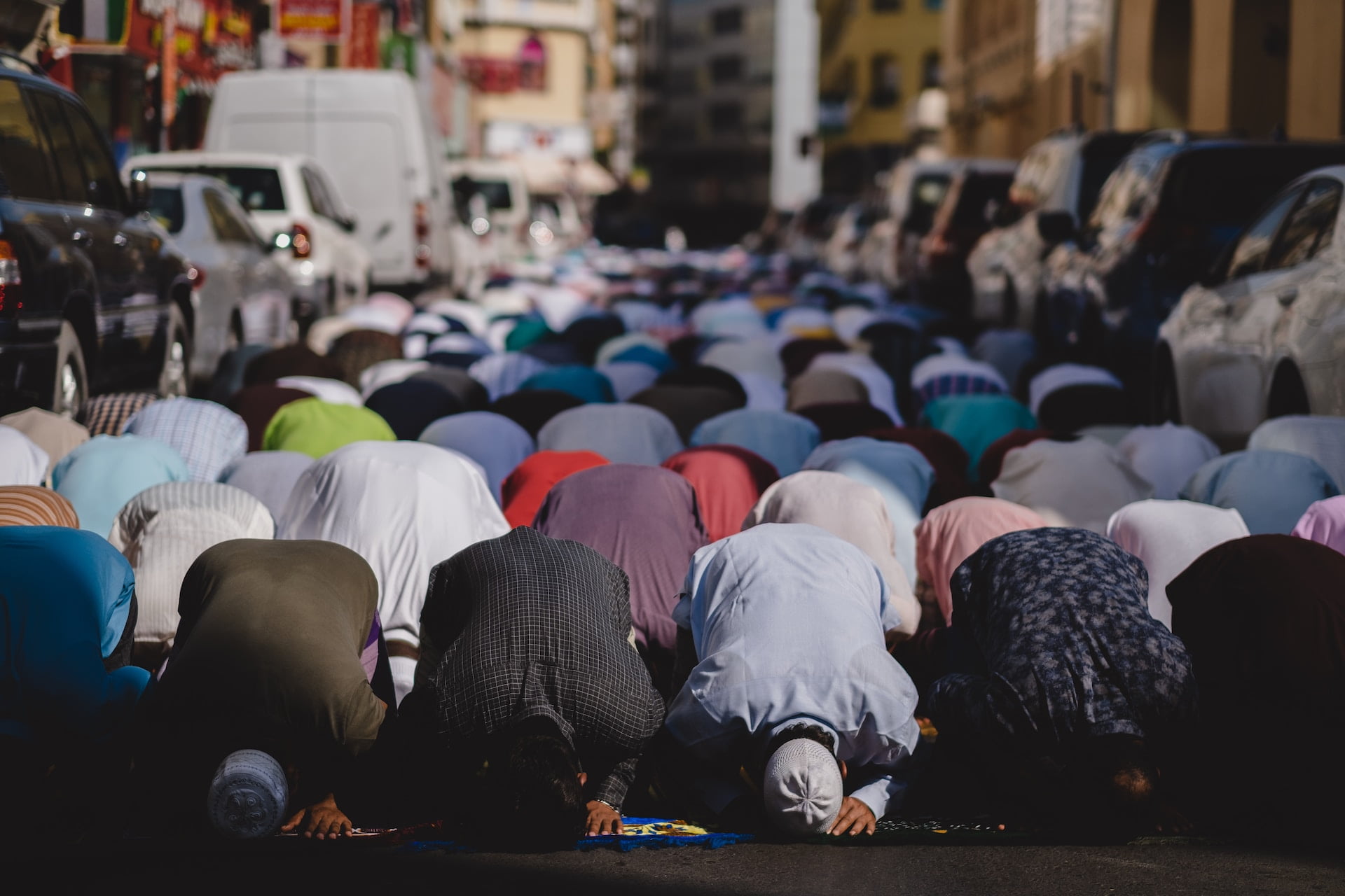 Muslims praying on Friday in Dubai