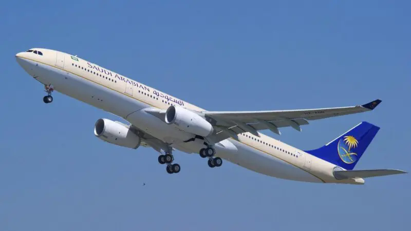 Saudi Airlines plane in the air