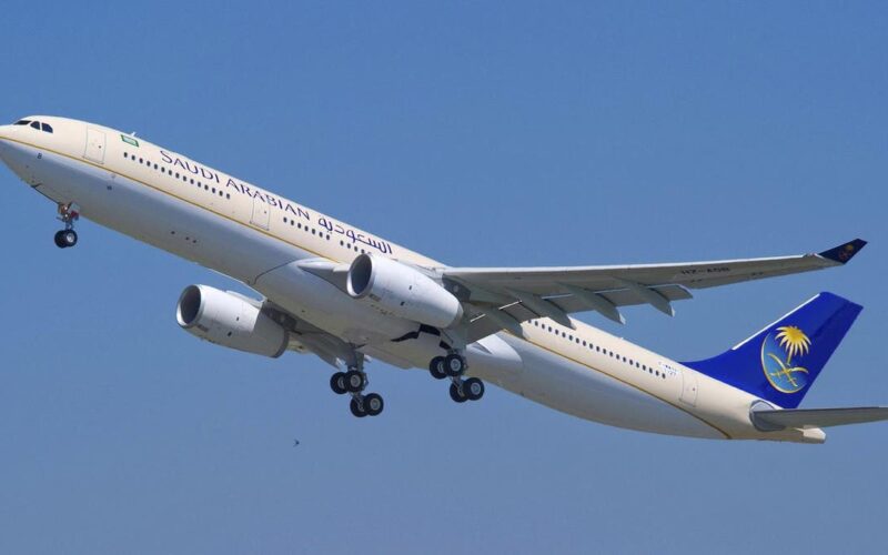 Saudi Airlines plane in the air