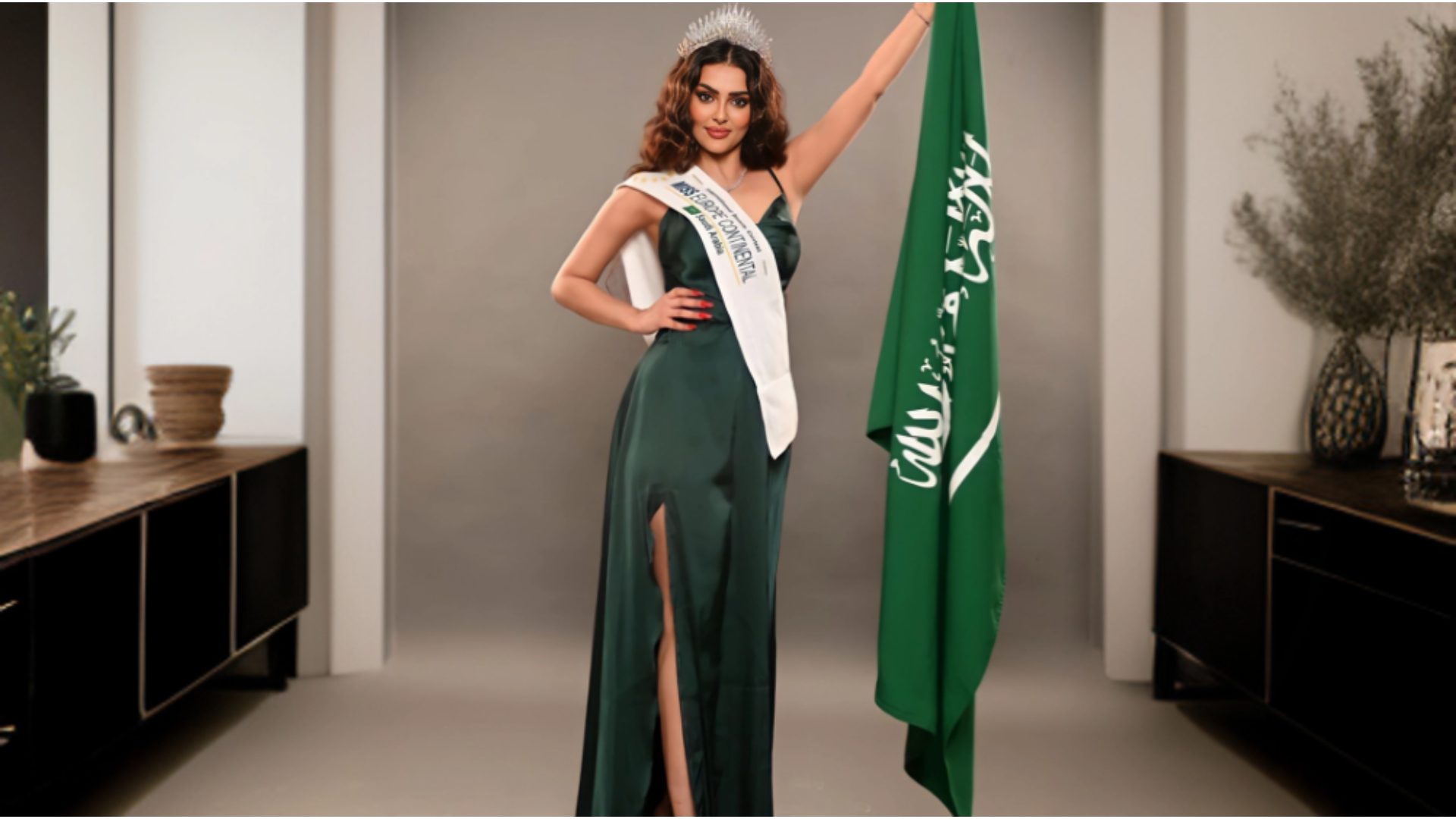 Muslims Angry As Saudi Model Participate in the Miss Universe Competition With Shahada Flag