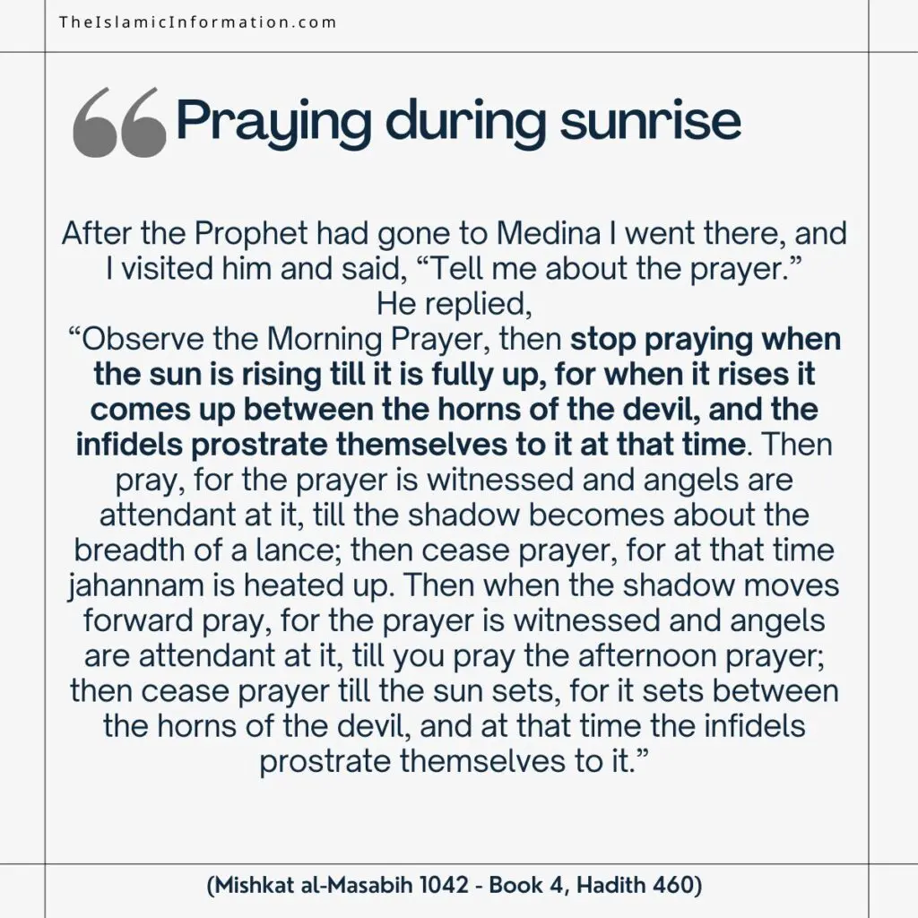 hadith about not praying during sunrise