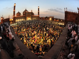 Worshippers offering jummah in Delhi mosque