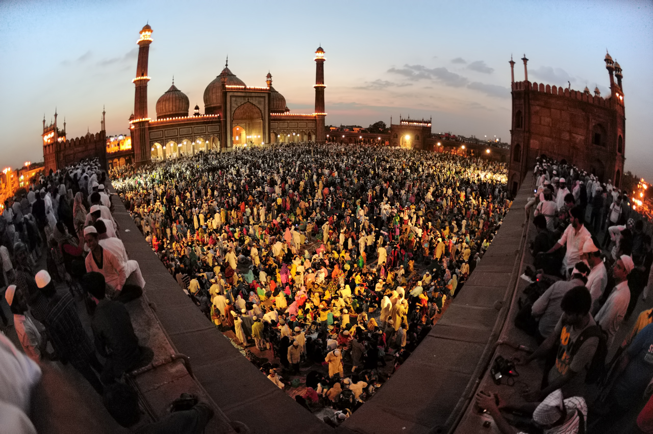 Worshippers offering jummah in Delhi mosque
