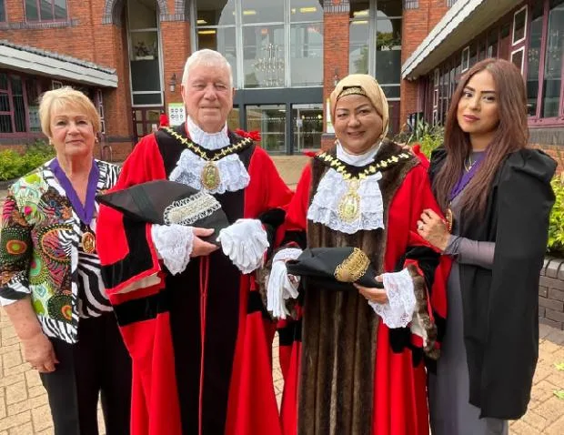 The deputy mayoress of Sandwell, Val Thacker, deputy mayor Cllr Steve Melia, mayor Cllr Syeda Khatun and mayoress Syeda Hasna