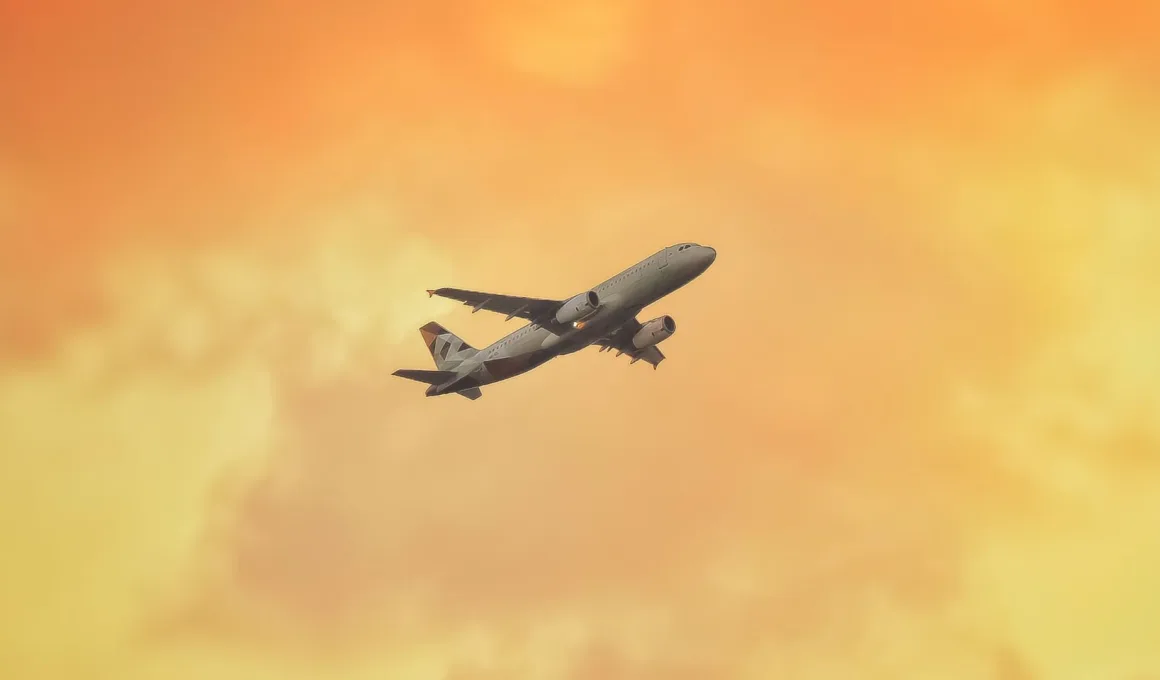 airplane A380 in the orange sky