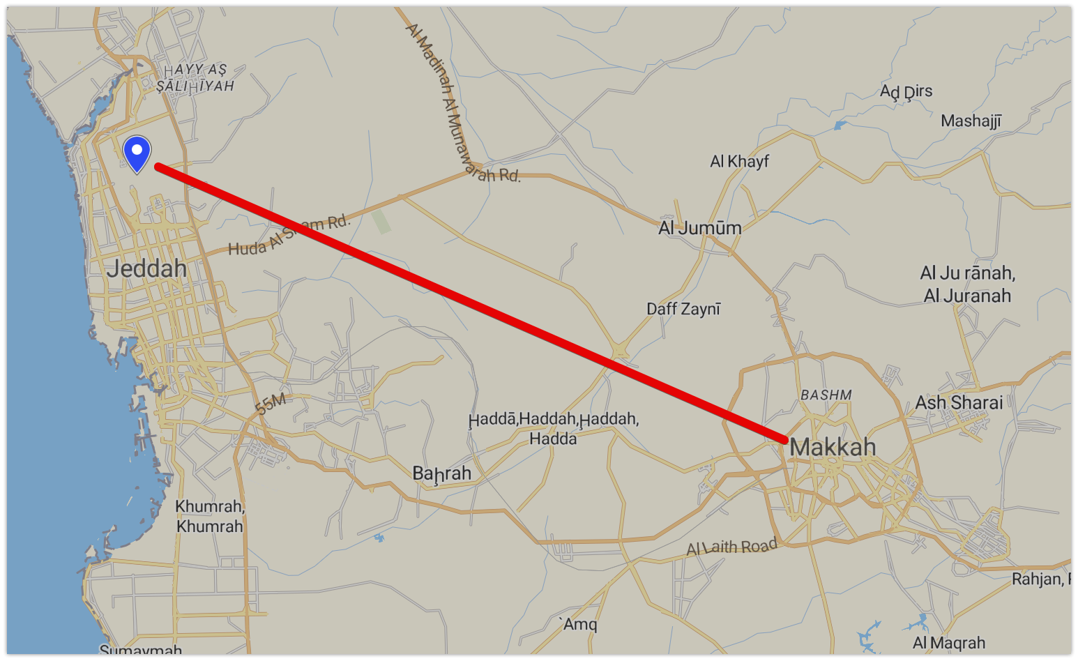 distance jeddah airport to mecca