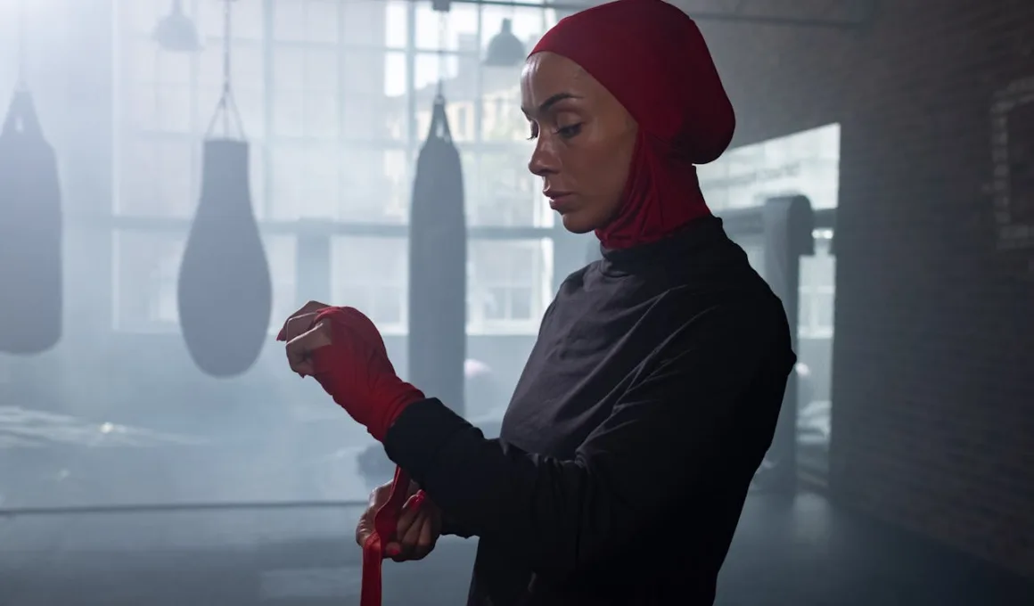 woman preparing for boxing in hijab 8736748