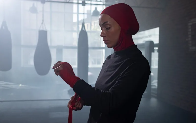 woman preparing for boxing in hijab 8736748