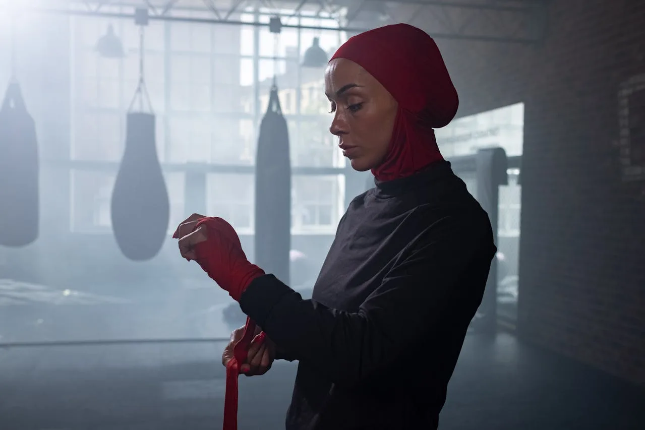 woman preparing for boxing in hijab 8736748