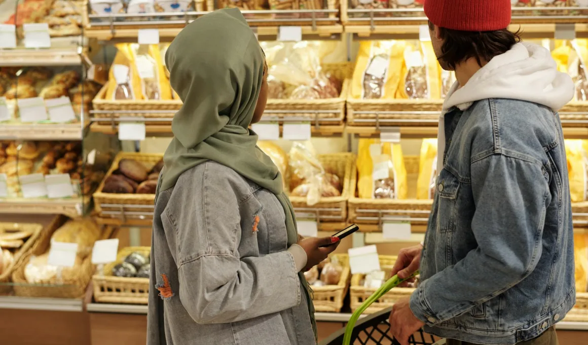 Muslim Couple Buying Groceries