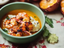 grilled shrimp, cauliflower, rose sauce