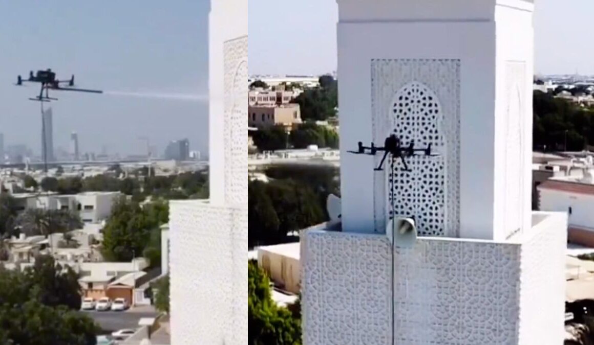 drones clean minarets dubai mosque