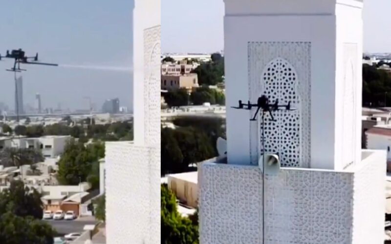 drones clean minarets dubai mosque