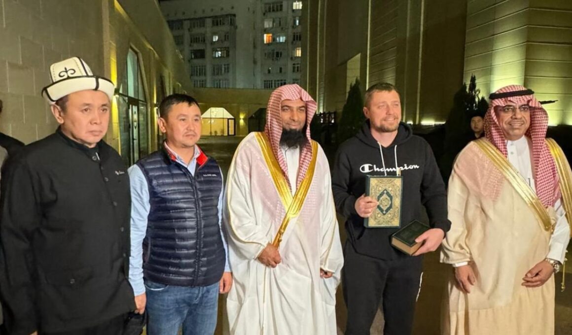 imam of masjid nabawi salah budair with serbian man he converted in kyrgyzstan