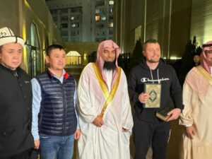 imam of masjid nabawi salah budair with serbian man he converted in kyrgyzstan