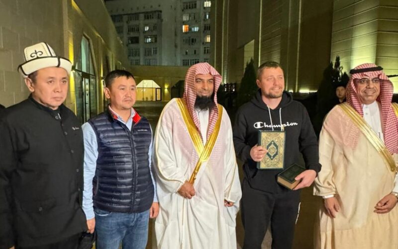 imam of masjid nabawi salah budair with serbian man he converted in kyrgyzstan