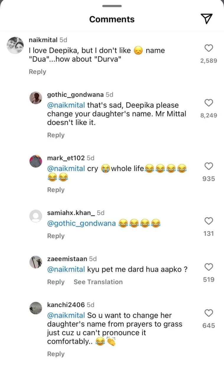 depeeka ranveer daughter comments 1