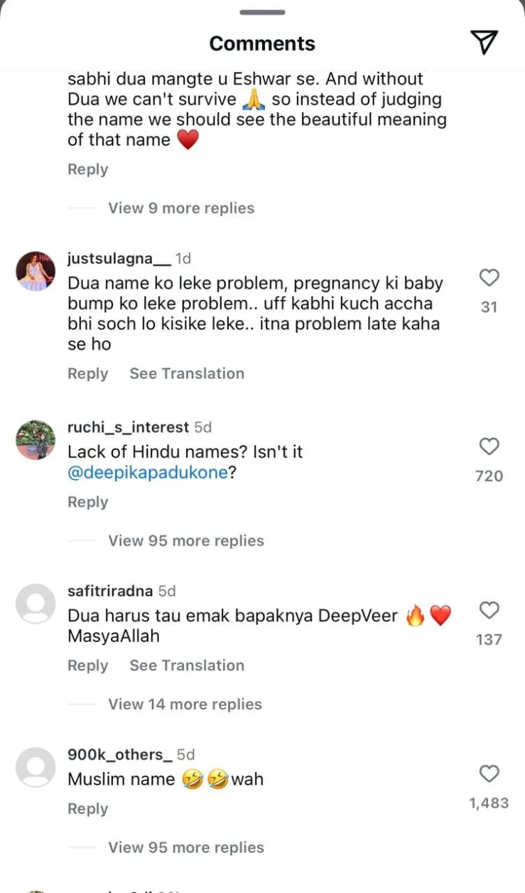 depeeka ranveer daughter comments 2