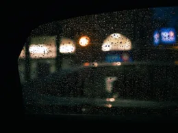 water droplets on car side mirror