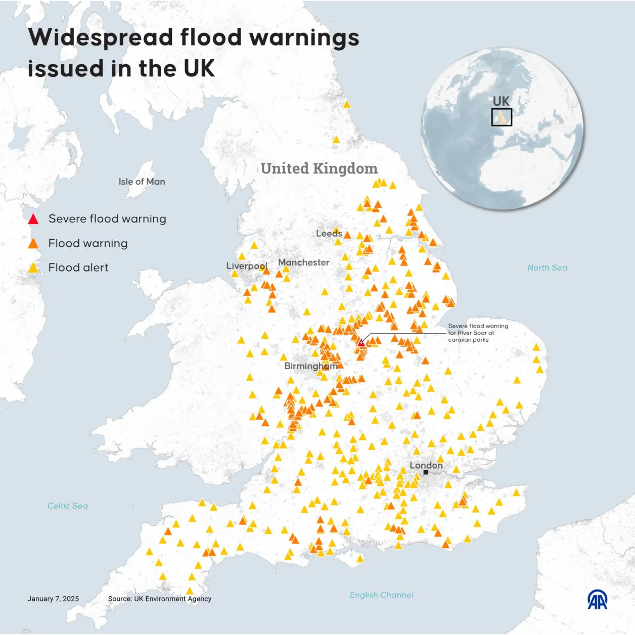 Widespread flood warnings issued in the UK