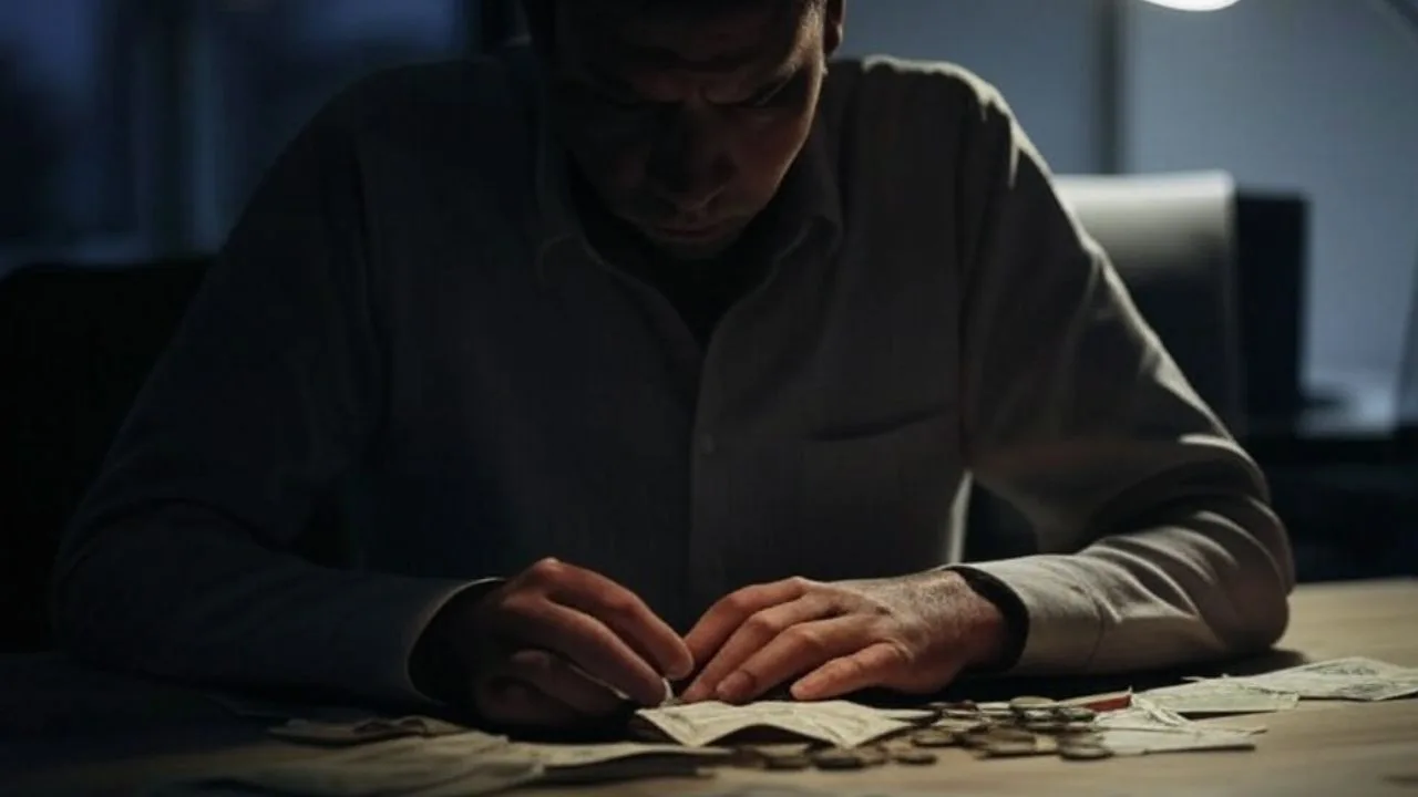 man worried counting money