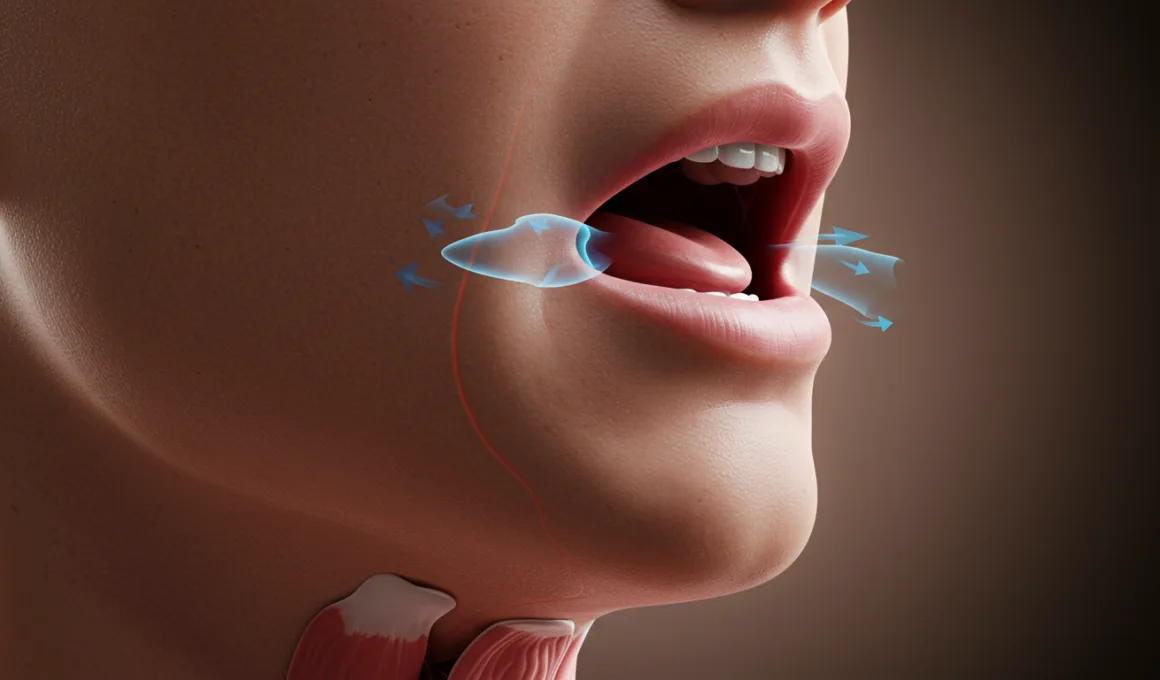 Close up shot of a person swallowing