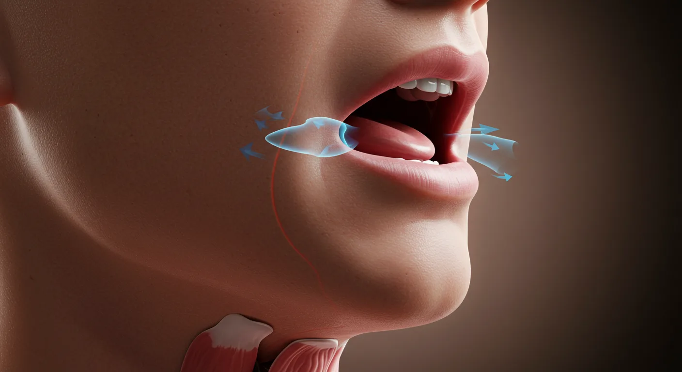 Close up shot of a person swallowing
