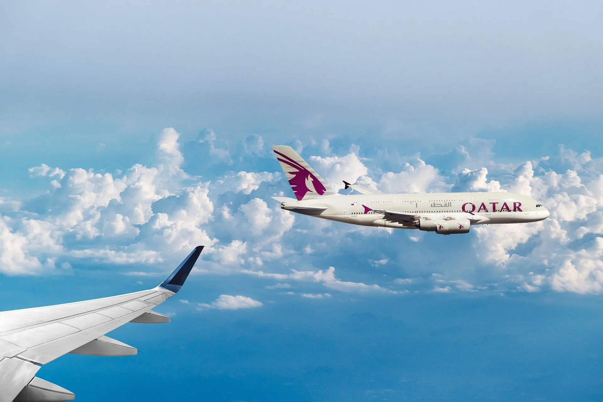 qatar airways A380 in sky