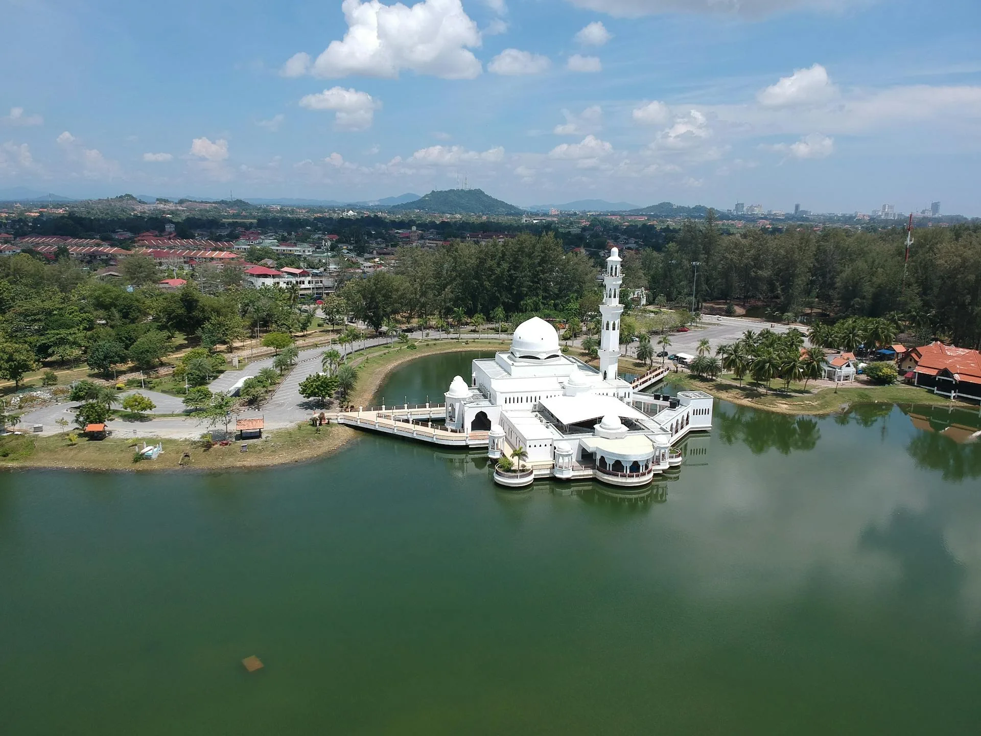Tengku Tengah Zaharah Mosque, also known as the Floating Mosque, located in Kuala Terengganu Malaysia