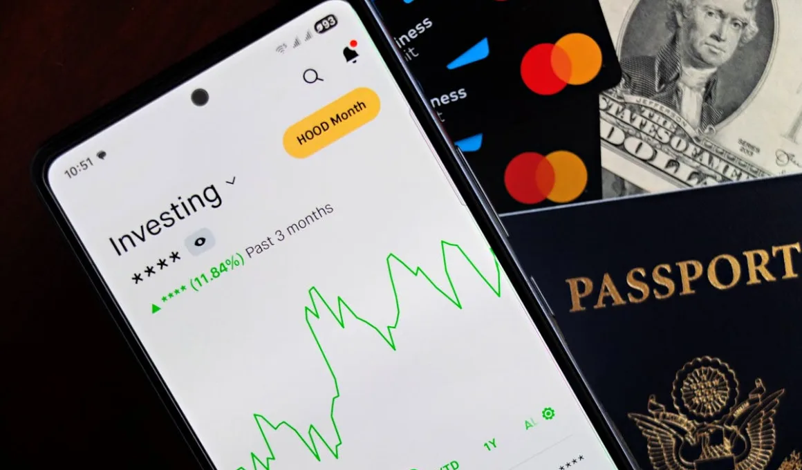 mobile phone with investing app opened on phone