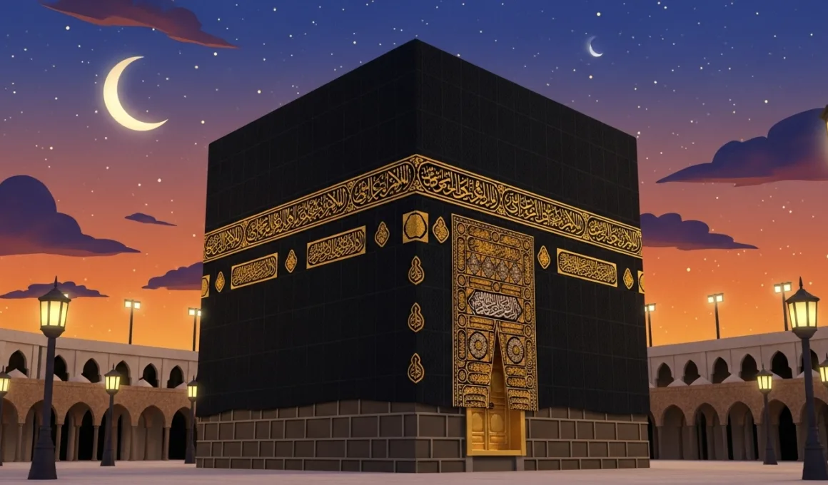 kaaba illustration night sunset