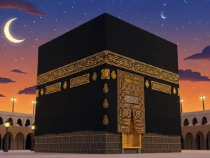 kaaba illustration night sunset