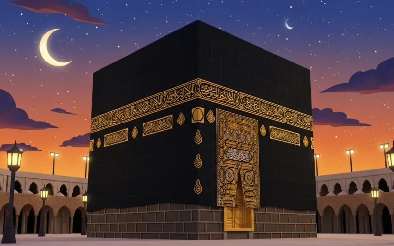 kaaba illustration night sunset