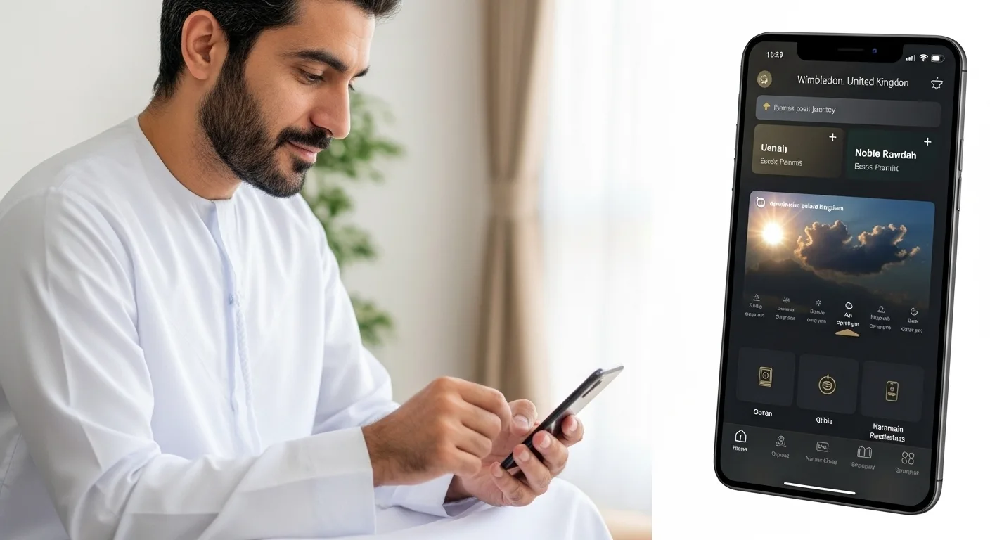 man using nusuk app stock photo