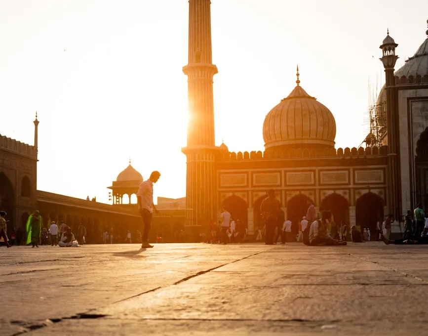 view of mosque at sunset