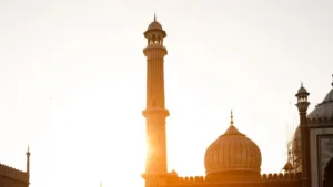 view of mosque at sunset